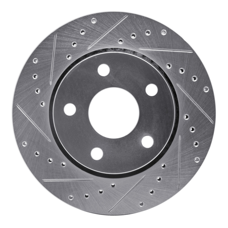 Jeep Wrangler Brake Rotor (1) - Front Left - R1 Concepts - Drilled & Slotted - Silver - `07-`18